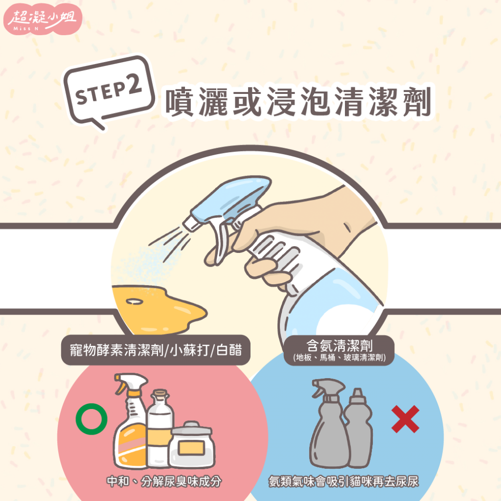 貓咪尿床清潔步驟二、使用正確清潔劑
