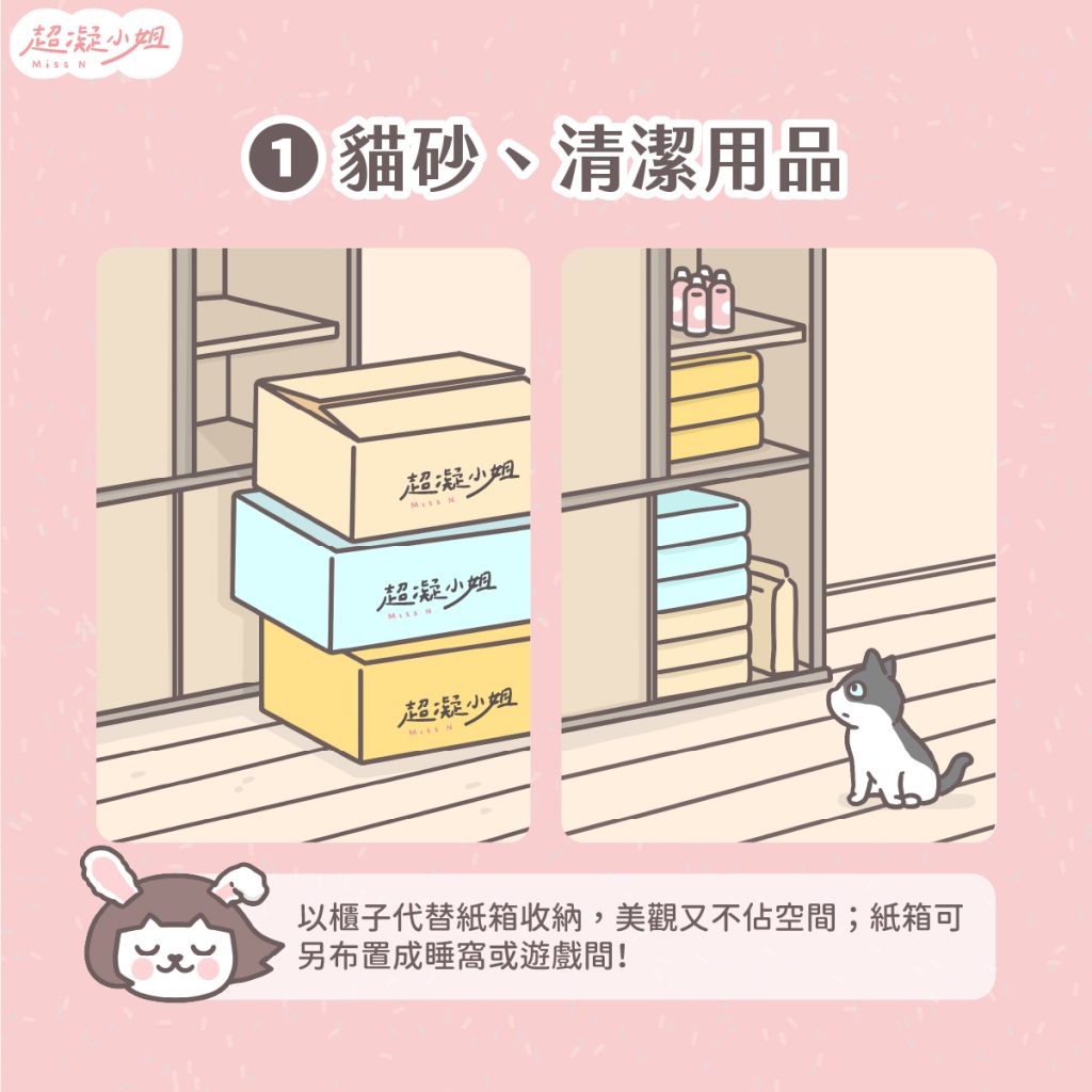 貓咪用品 收納 整理 收納美學 質感養貓 貓砂 貓咪清潔用品